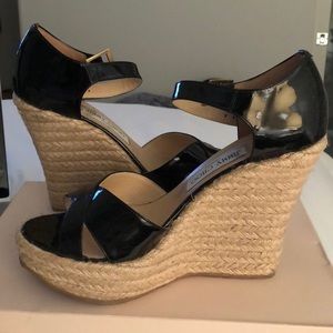 Jimmy Choo Espadrilles Wedges in Black Patent